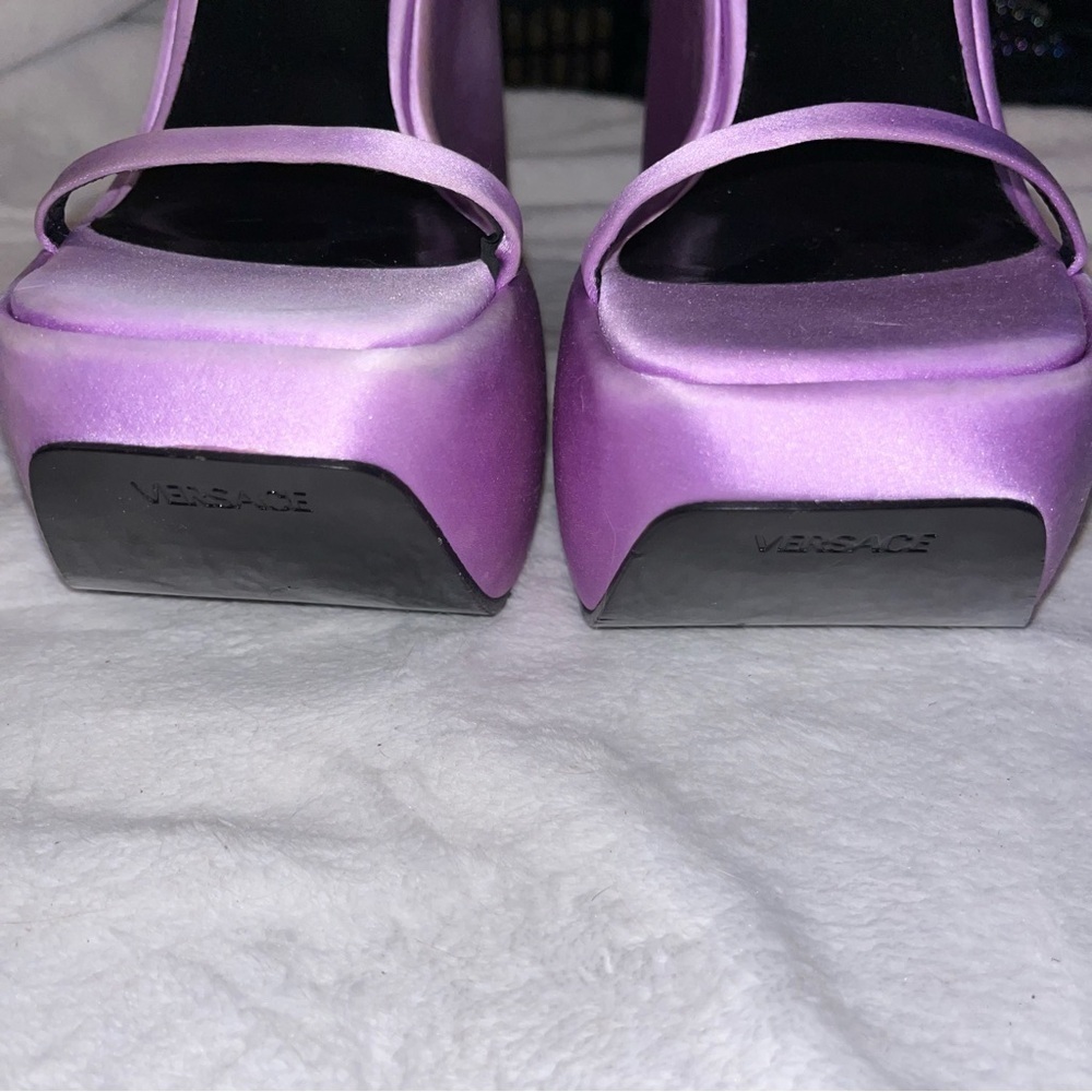 Versace Purple Satin Platform Sandals Safety Pin 10 Cocktail Y2K New 🟡 - Picture 9 of 16